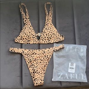 ZAFUL Leopard Animal Print Plunge Bikini - SMALL